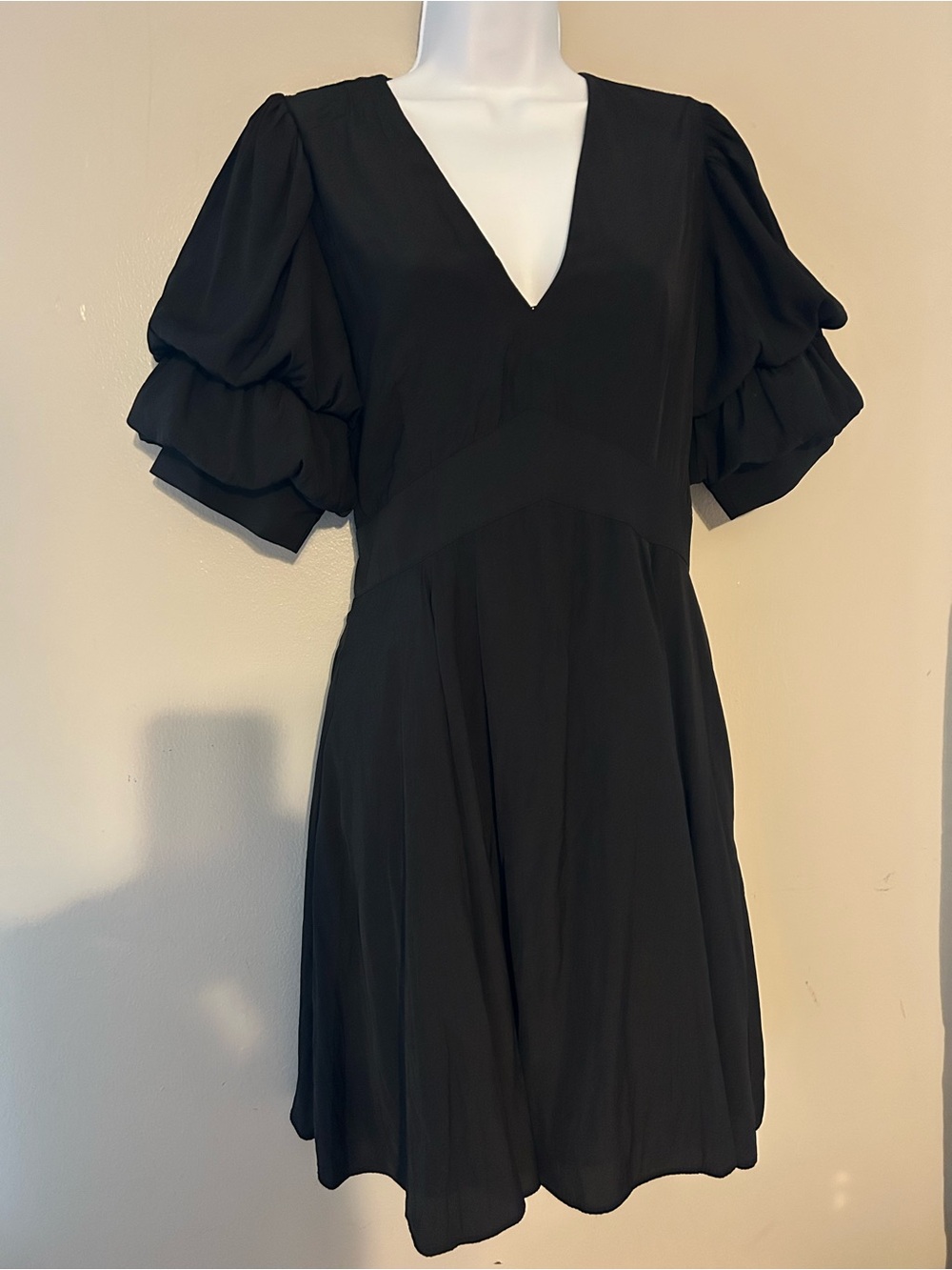 1. State Black Puff-Sleeve V-Neck Dress